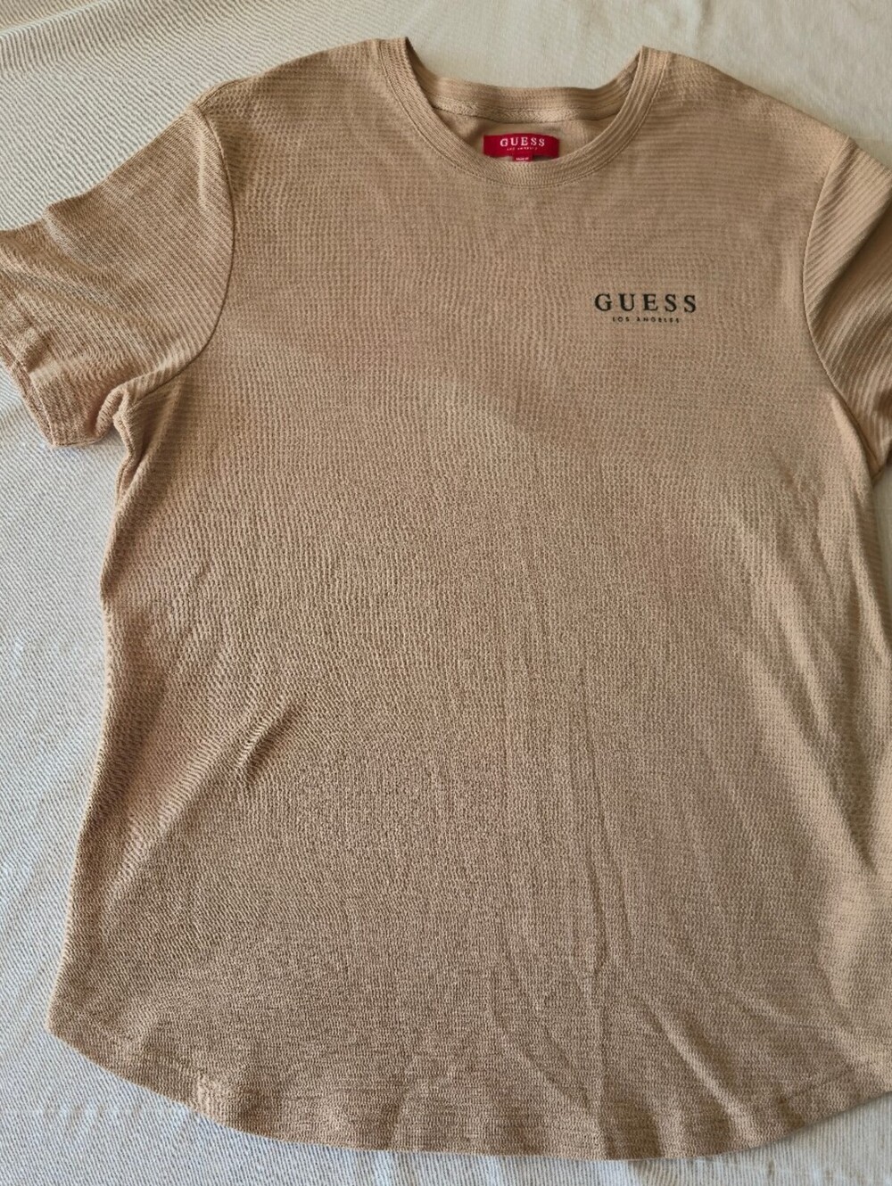GUESS Los Angeles Men's Ribbed Beige T-Shirt Size Large